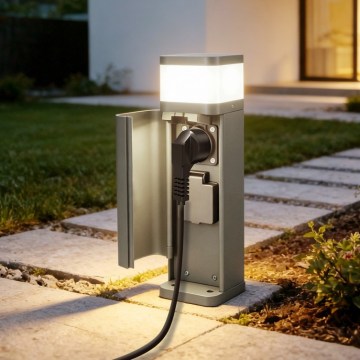 BRILAGI - Luminária exterior com 2 tomadas SCHUKO PILLAR 1xG9/11W/230V IP44 cinzenta