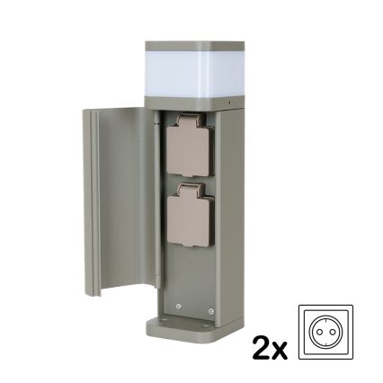 BRILAGI - Luminária exterior com 2 tomadas SCHUKO PILLAR 1xG9/11W/230V IP44 cinzenta