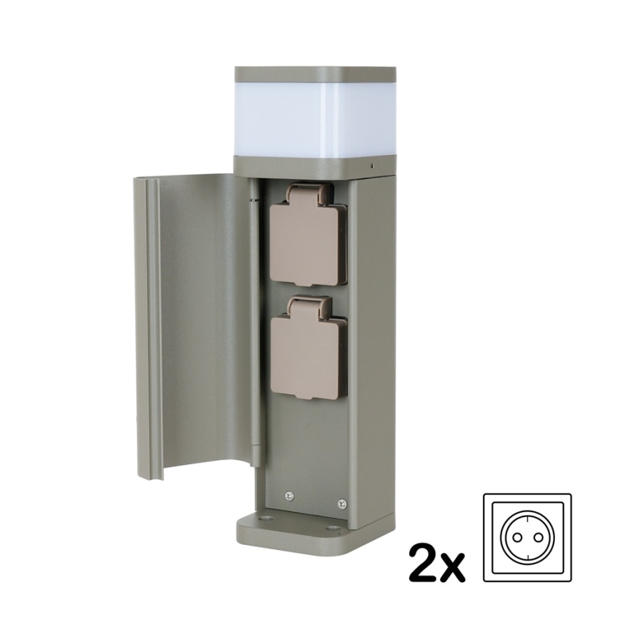 BRILAGI - Luminária exterior com 2 tomadas SCHUKO PILLAR 1xG9/11W/230V IP44 cinzenta