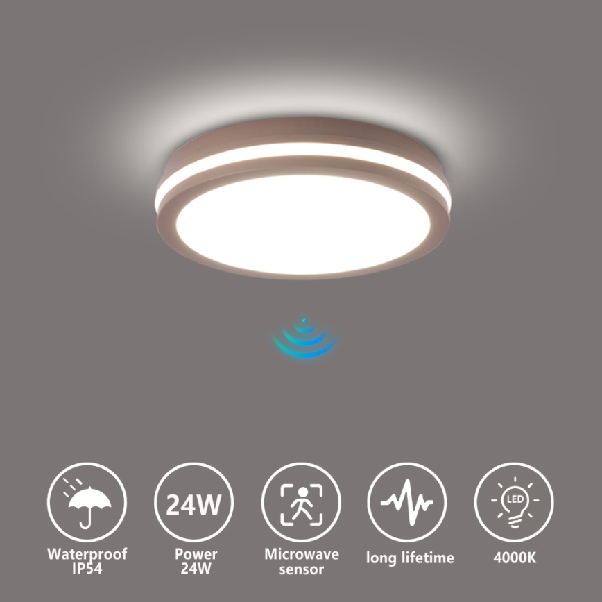 Brilagi - Luminária LED exterior com sensor BENE LED/24W/230V, Ø 26 cm, castanha, IP54