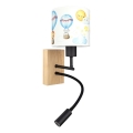 Brilagi - Luminária infantil de parede flexível LED BOBO WOOD 1xE27/25W/230V + LED/3W carvalho/preto/branco/motivos de animais