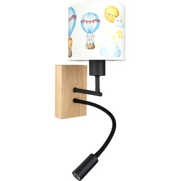 Brilagi - Luminária infantil de parede flexível LED BOBO WOOD 1xE27/25W/230V + LED/3W carvalho/preto/branco/motivos de animais