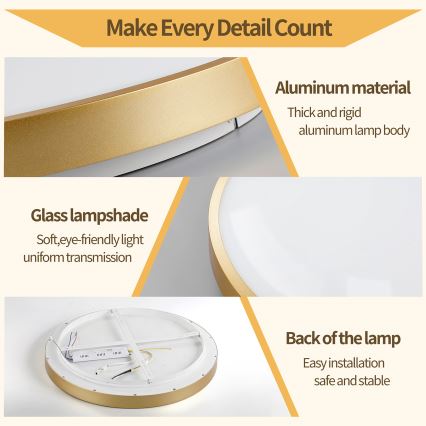 Brilagi - Luminária de teto LED dimerizável GLASS POOL DOUBLE LED/80W/230V 3000-6000K 60 cm dourada + controlo remoto