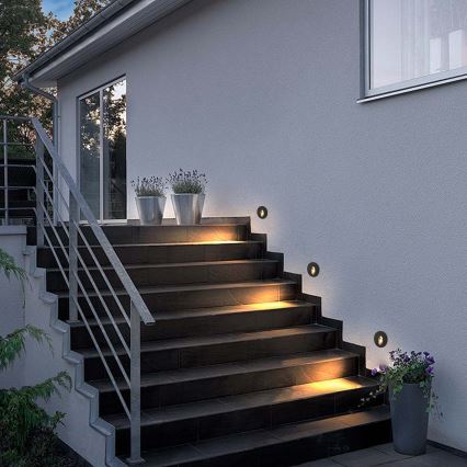 Brilagi - Luminária LED de embutir para exterior STAIRDOT LED/2W/230V, preta, IP65, redonda