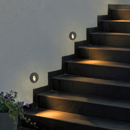 Brilagi - Luminária LED de embutir para exterior STAIRDOT LED/2W/230V, preta, IP65, redonda