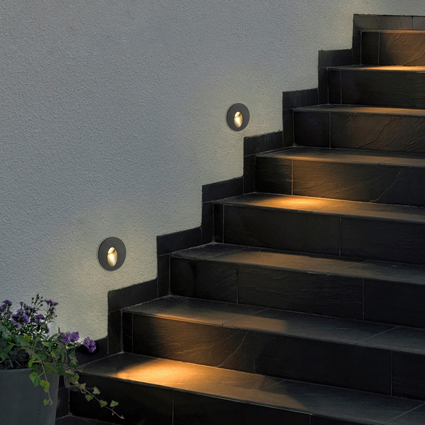 Brilagi - Luminária LED de embutir para exterior STAIRDOT LED/2W/230V, preta, IP65, redonda