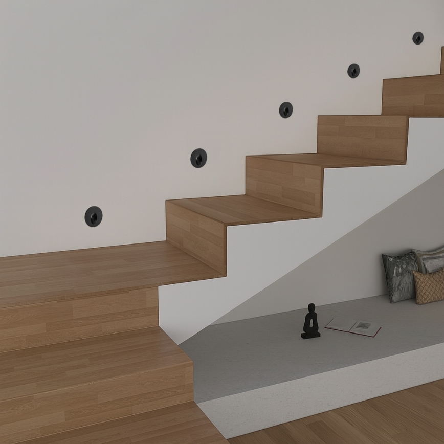 Brilagi - Luminária LED de embutir para exterior STAIRDOT LED/2W/230V, preta, IP65, redonda