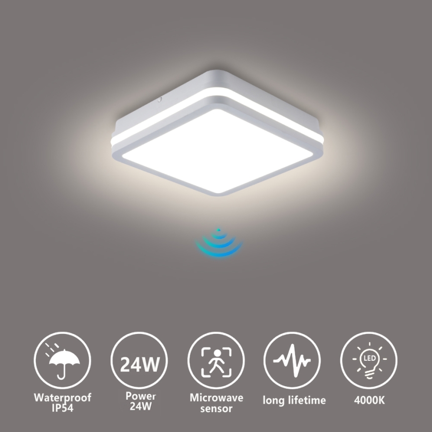 Brilagi - Luminária LED de exterior com sensor BENE LED/24W/230V 26x26 cm branca IP54