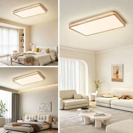 Brilagi - Candeeiro de tecto LED dimerizável MOLINA SQUARE LED/128W/230V 3000-6000K carvalho 90x60 cm + controlo remoto