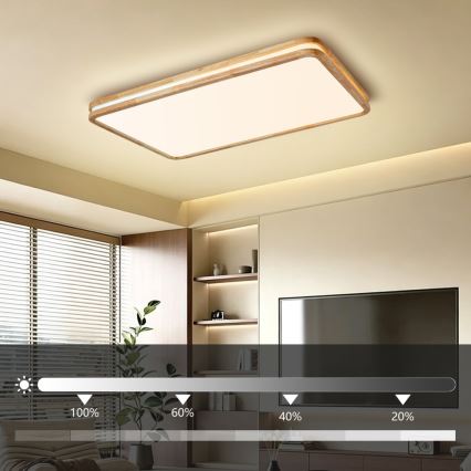 Brilagi - Candeeiro de tecto LED dimerizável MOLINA SQUARE LED/128W/230V 3000-6000K carvalho 90x60 cm + controlo remoto