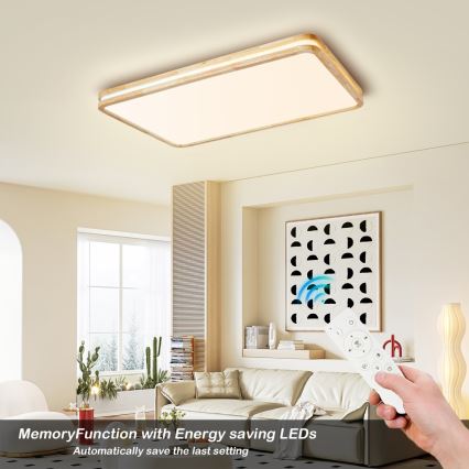 Brilagi - Candeeiro de tecto LED dimerizável MOLINA SQUARE LED/128W/230V 3000-6000K carvalho 90x60 cm + controlo remoto