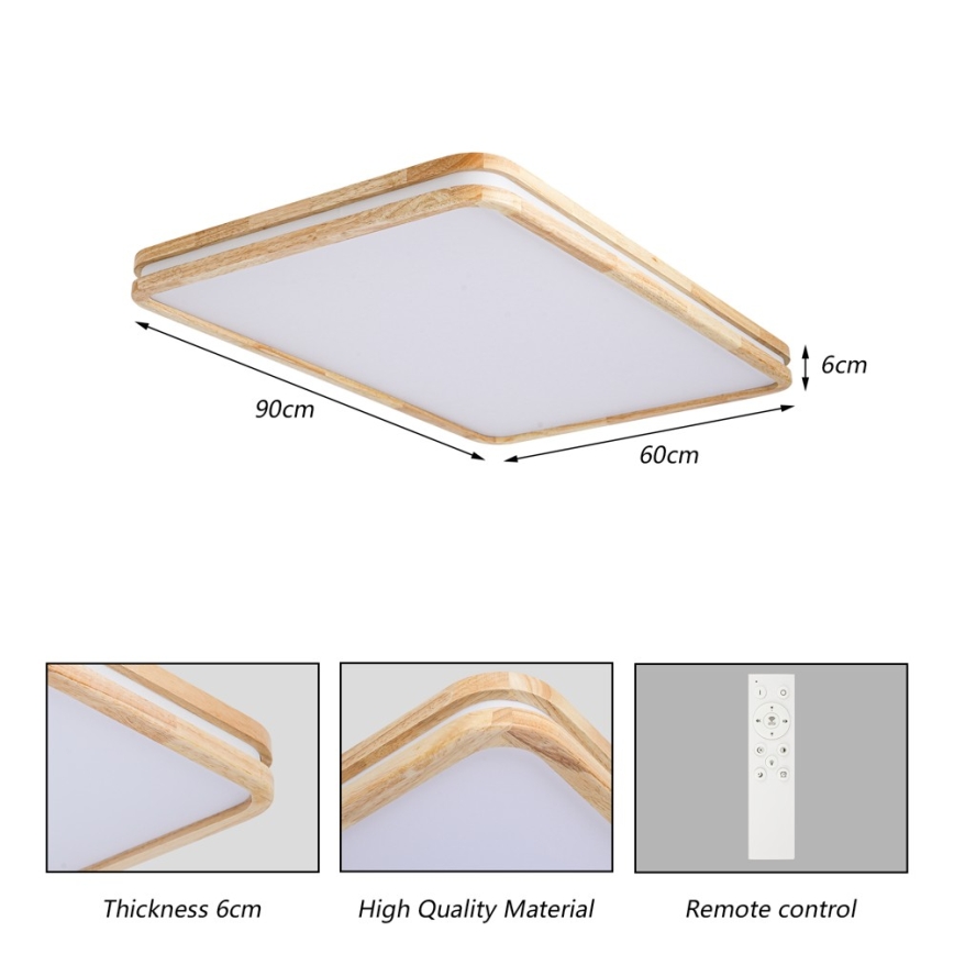 Brilagi - Candeeiro de tecto LED dimerizável MOLINA SQUARE LED/128W/230V 3000-6000K carvalho 90x60 cm + controlo remoto