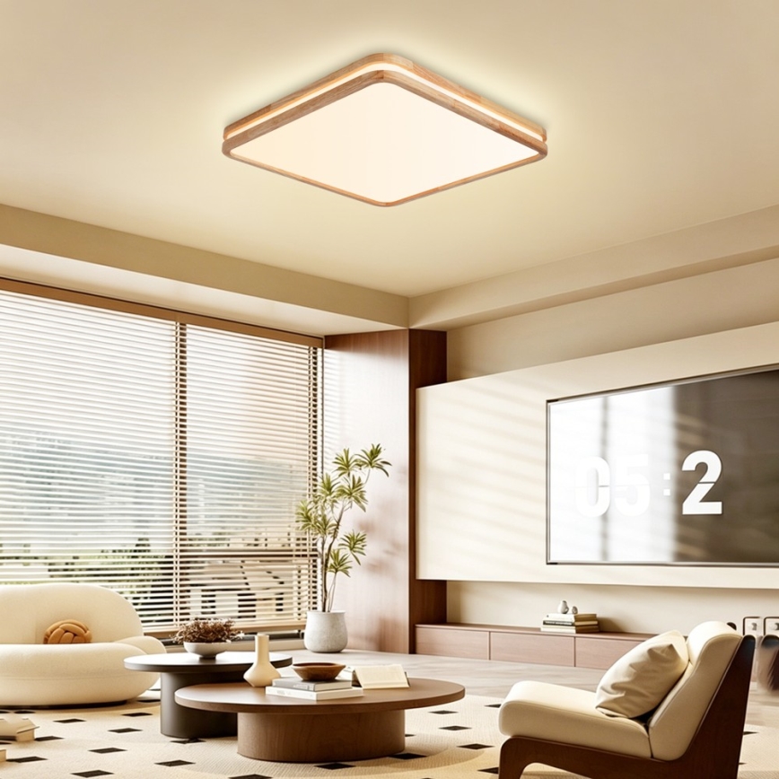 BRILAGI - Candeeiro de teto LED regulável MOLINA SQUARE LED/80W/230V 3000-6000K carvalho 60x60 cm + controlo remoto