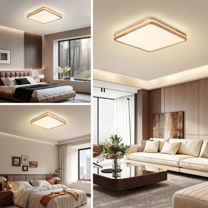 BRILAGI - Candeeiro de teto LED regulável MOLINA SQUARE LED/80W/230V 3000-6000K carvalho 60x60 cm + controlo remoto