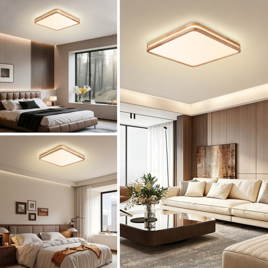 BRILAGI - Candeeiro de teto LED regulável MOLINA SQUARE LED/80W/230V 3000-6000K carvalho 60x60 cm + controlo remoto