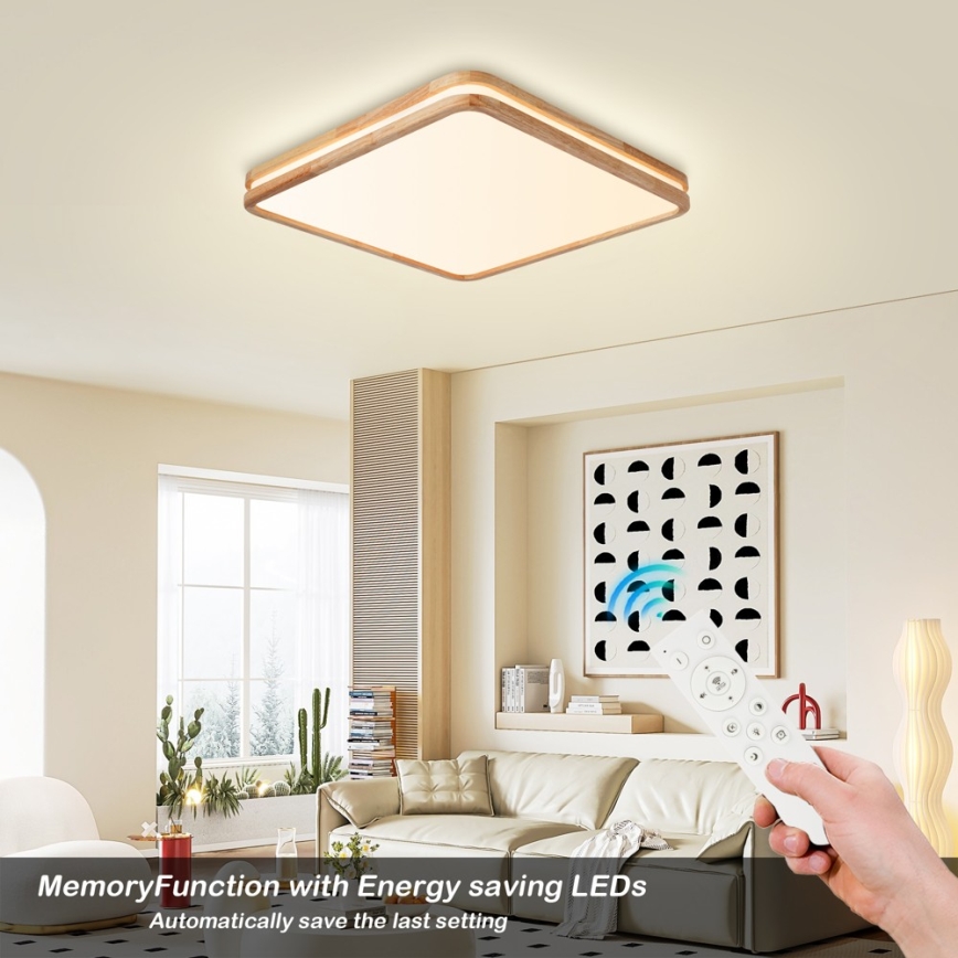 BRILAGI - Candeeiro de teto LED regulável MOLINA SQUARE LED/80W/230V 3000-6000K carvalho 60x60 cm + controlo remoto