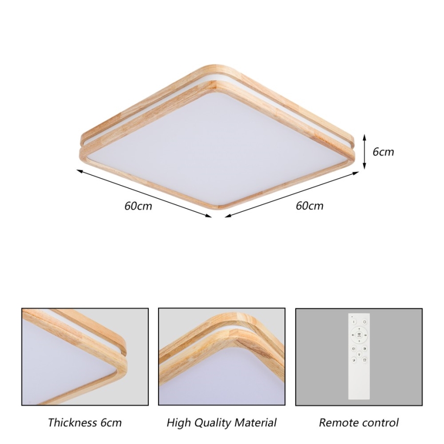 BRILAGI - Candeeiro de teto LED regulável MOLINA SQUARE LED/80W/230V 3000-6000K carvalho 60x60 cm + controlo remoto