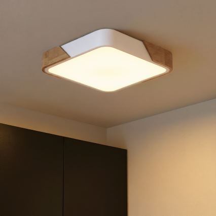 Brilagi - Candeeiro de teto LED regulável PILANA LED/48W/230V 3000-6500K carvalho/branco 42x42 cm + comando remoto
