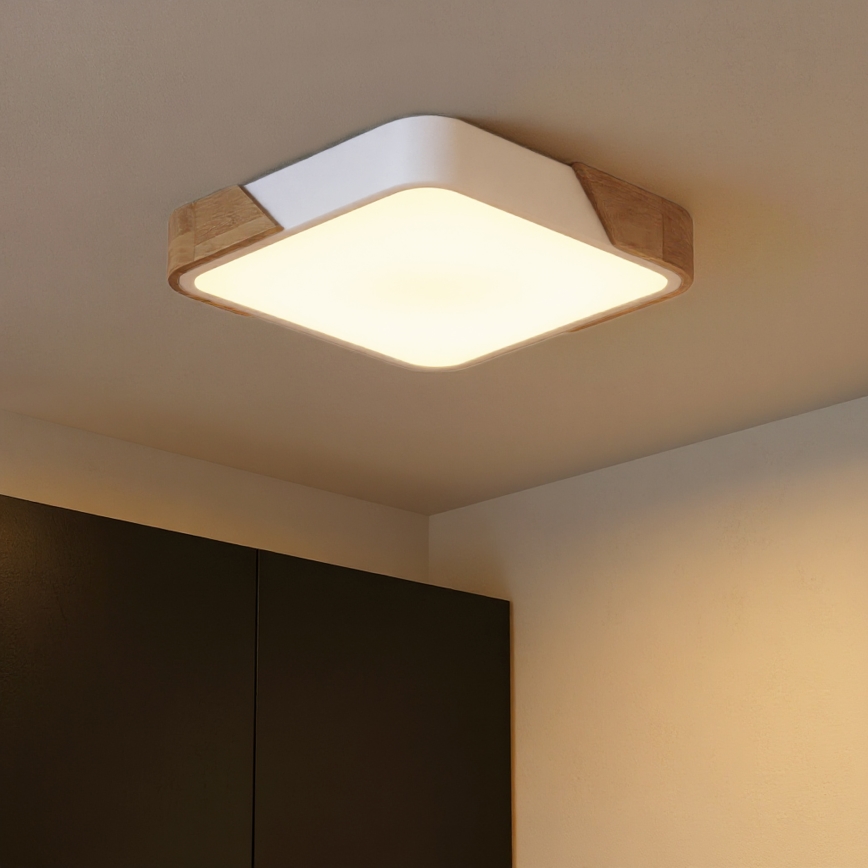 Brilagi - Candeeiro de teto LED regulável PILANA LED/48W/230V 3000-6500K carvalho/branco 42x42 cm + comando remoto