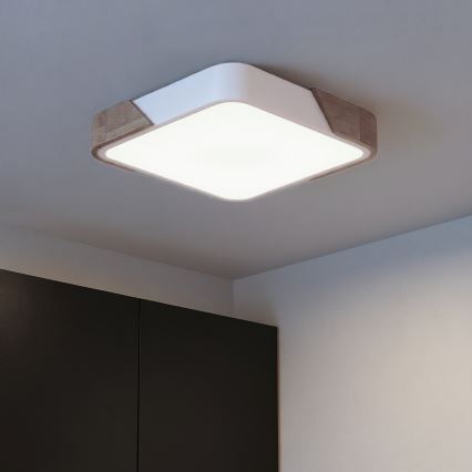 Brilagi - Candeeiro de teto LED regulável PILANA LED/48W/230V 3000-6500K carvalho/branco 42x42 cm + comando remoto