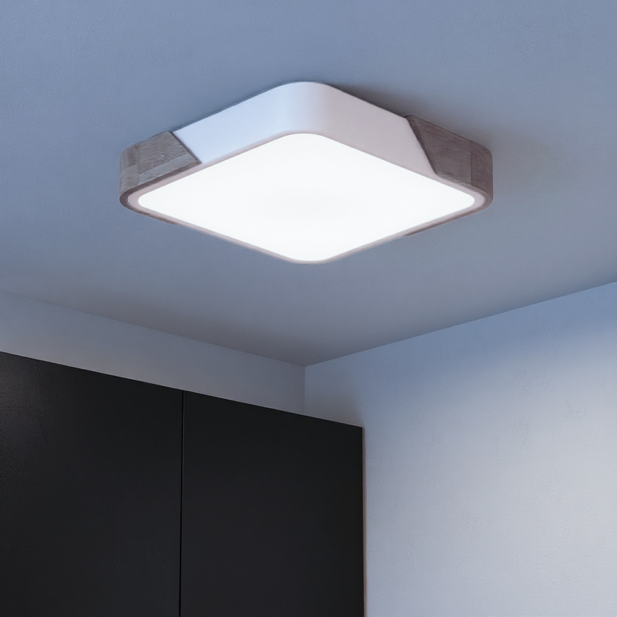 Brilagi - Candeeiro de teto LED regulável PILANA LED/48W/230V 3000-6500K carvalho/branco 42x42 cm + comando remoto