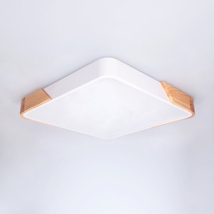 Brilagi - Candeeiro de teto LED regulável PILANA LED/48W/230V 3000-6500K carvalho/branco 42x42 cm + comando remoto