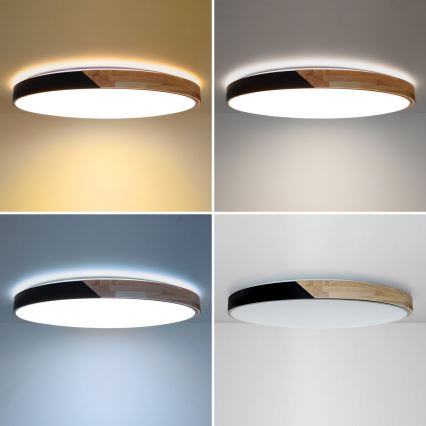 Brilagi - Candeeiro de tecto LED regulável PILANA LED/72W/230V 3000-6500K carvalho/preto Ø 80 cm + controlo remoto