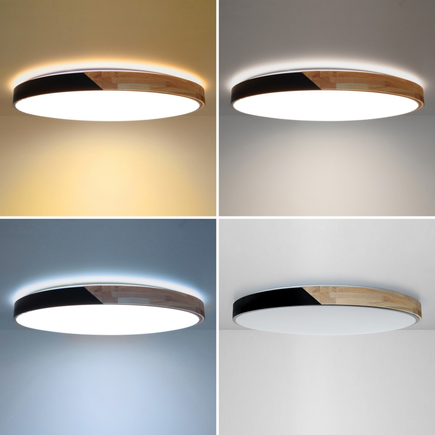 Brilagi - Candeeiro de tecto LED regulável PILANA LED/72W/230V 3000-6500K carvalho/preto Ø 80 cm + controlo remoto
