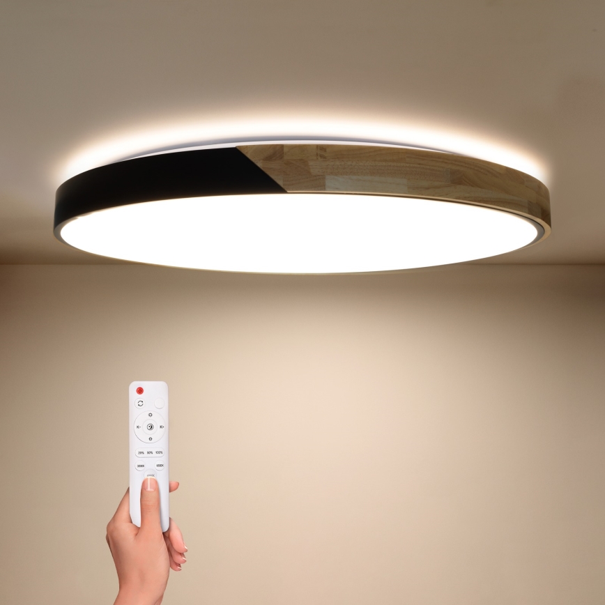 Brilagi - Candeeiro de tecto LED regulável PILANA LED/72W/230V 3000-6500K carvalho/preto Ø 80 cm + controlo remoto