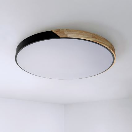 Brilagi - Candeeiro de tecto LED regulável PILANA LED/72W/230V 3000-6500K carvalho/preto Ø 80 cm + controlo remoto
