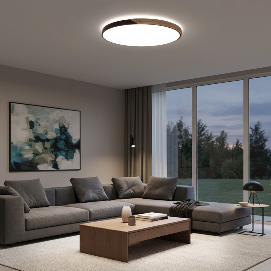 Brilagi - Candeeiro de tecto LED regulável PILANA LED/72W/230V 3000-6500K carvalho/preto Ø 80 cm + controlo remoto