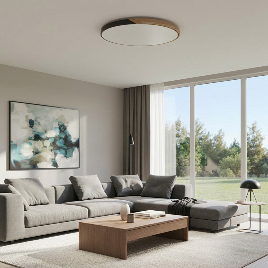 Brilagi - Candeeiro de tecto LED regulável PILANA LED/72W/230V 3000-6500K carvalho/preto Ø 80 cm + controlo remoto