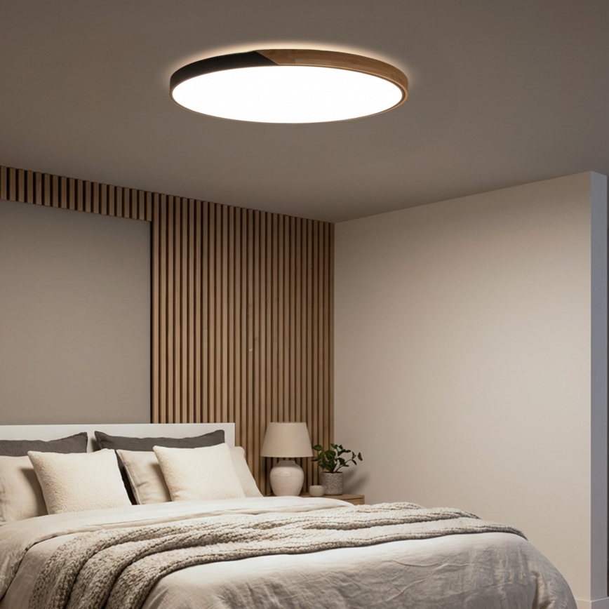 Brilagi - Candeeiro de tecto LED regulável PILANA LED/72W/230V 3000-6500K carvalho/preto Ø 80 cm + controlo remoto