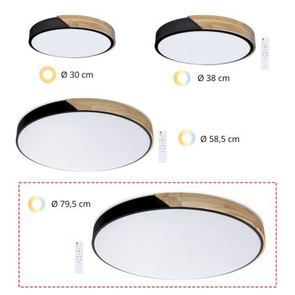 Brilagi - Candeeiro de tecto LED regulável PILANA LED/72W/230V 3000-6500K carvalho/preto Ø 80 cm + controlo remoto