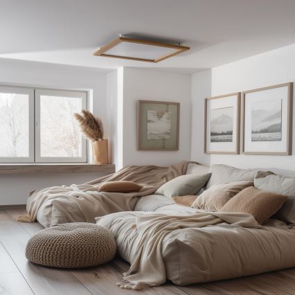Brilagi - Luminária de teto LED dimerizável SLIMFRAME WOOD LED/58W/230V 64x64 cm 3000–6000K castanha + controlo remoto