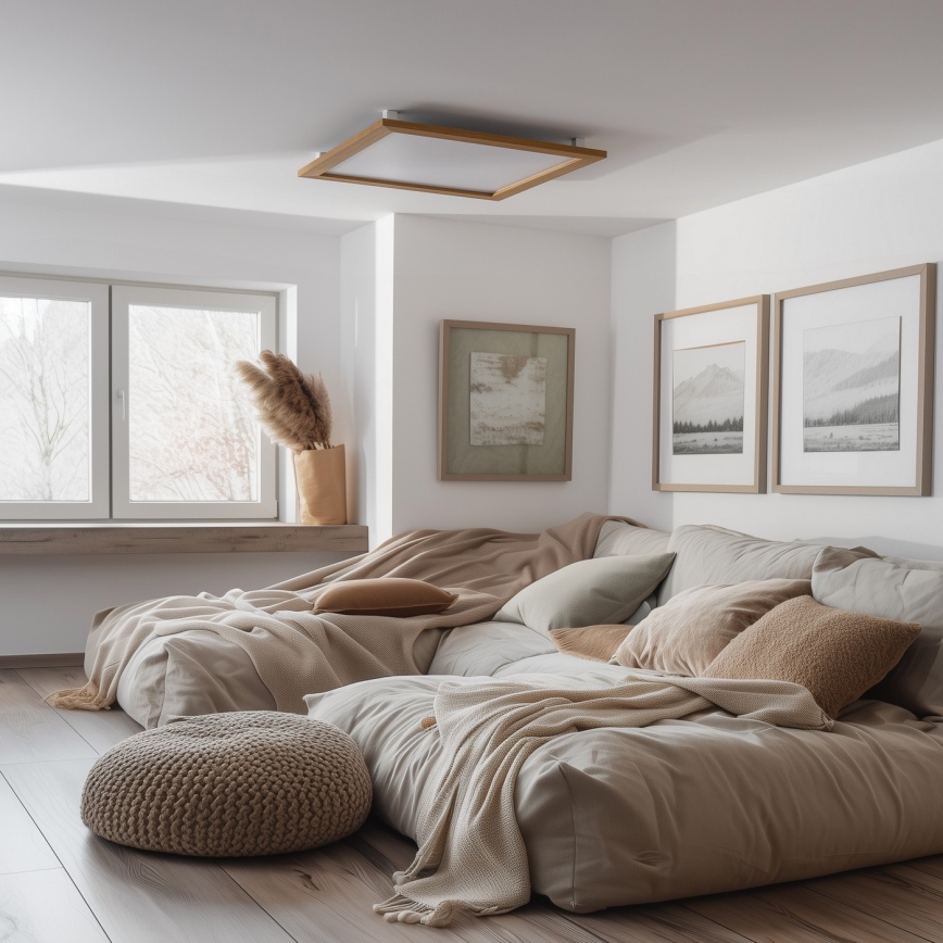 Brilagi - Luminária de teto LED dimerizável SLIMFRAME WOOD LED/58W/230V 64x64 cm 3000–6000K castanha + controlo remoto