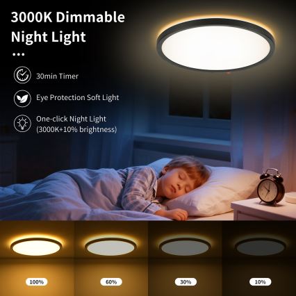 Brilagi - Candeeiro de teto LED regulável ULTRA SLIM LED/24W/230V 2700-6500K Ø 42 cm preto + controlo remoto