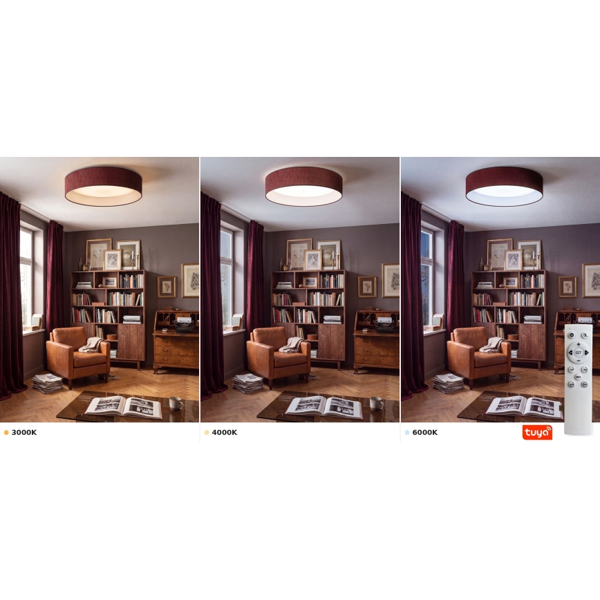 Brilagi - Candeeiro de teto LED dimável VELVET SMARTIX LED/36W/230V 3000-6000K Ø 55 cm vinho Wi-Fi Tuya Beacon + comando remoto