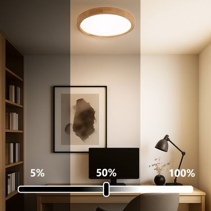 Brilagi - Luminária de teto LED regulável WOODROUND LED/30W/230V 3000-6000K Ø 40 cm madeira IRC 90 + comando remoto