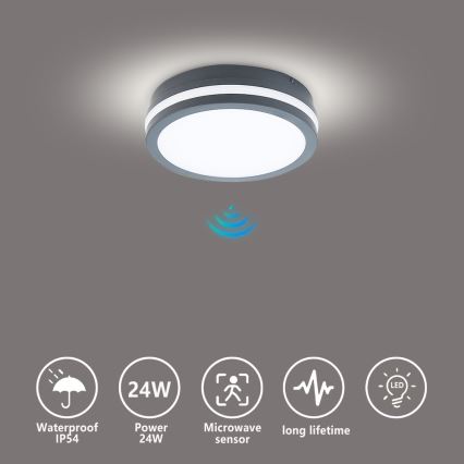 Brilagi - Luminária LED Exterior com Sensor BENE LED/18W/230V diâmetro 22 cm antracite IP54