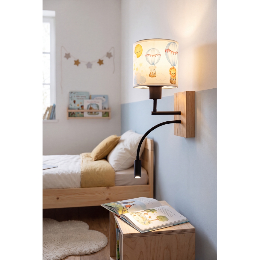 Brilagi - Luminária infantil de parede flexível LED BOBO WOOD 1xE27/25W/230V + LED/3W carvalho/preto/branco/motivos de animais