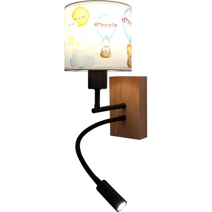 Brilagi - Luminária infantil de parede flexível LED BOBO WOOD 1xE27/25W/230V + LED/3W carvalho/preto/branco/motivos de animais