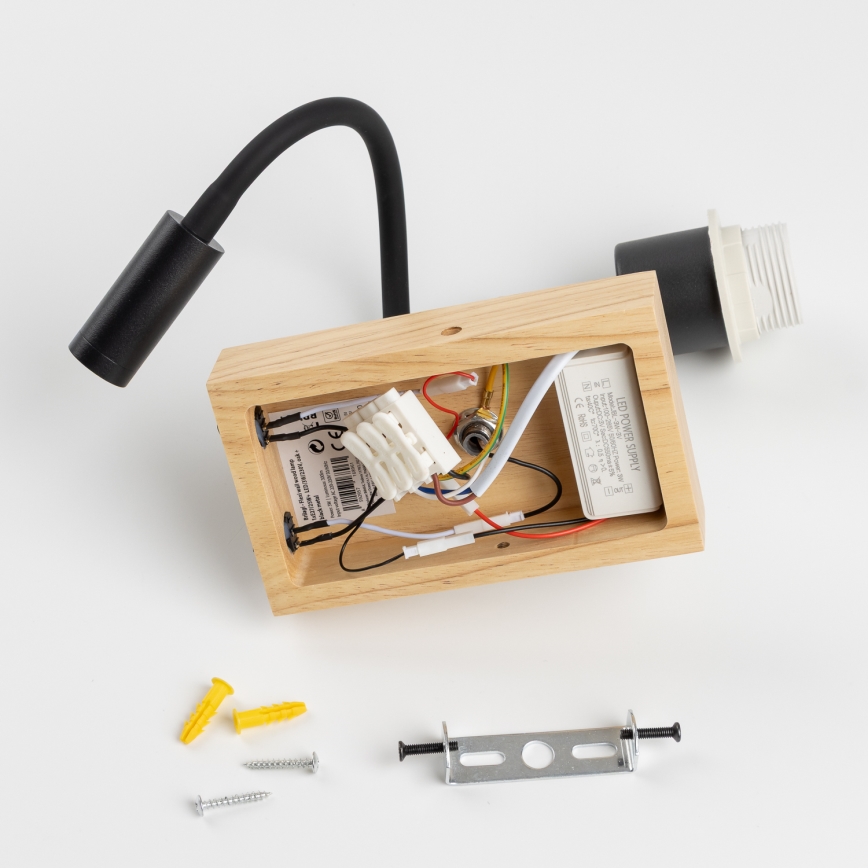 Brilagi - Luminária infantil de parede flexível LED BOBO WOOD 1xE27/25W/230V + LED/3W carvalho/preto/branco/motivos de animais
