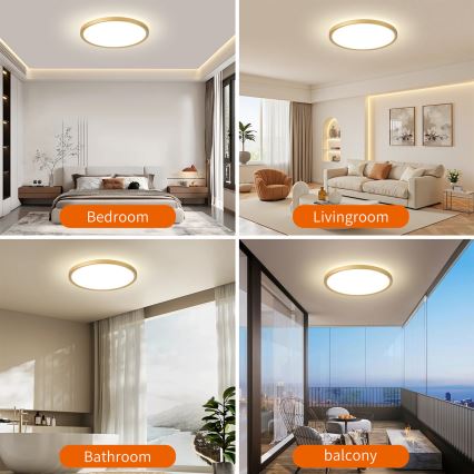 Brilagi - LED Candeeiro de tecto para casa de banho ULTRA SLIM LED/24W/230V Ø 42 cm dourado IP54