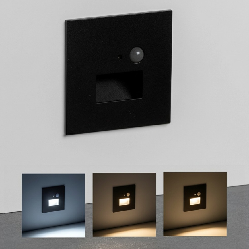 Brilagi - Luminária LED para escadas com sensor de movimento e crepuscular JACK LED/3W/230V 3000/4000/6500K IP65 preta