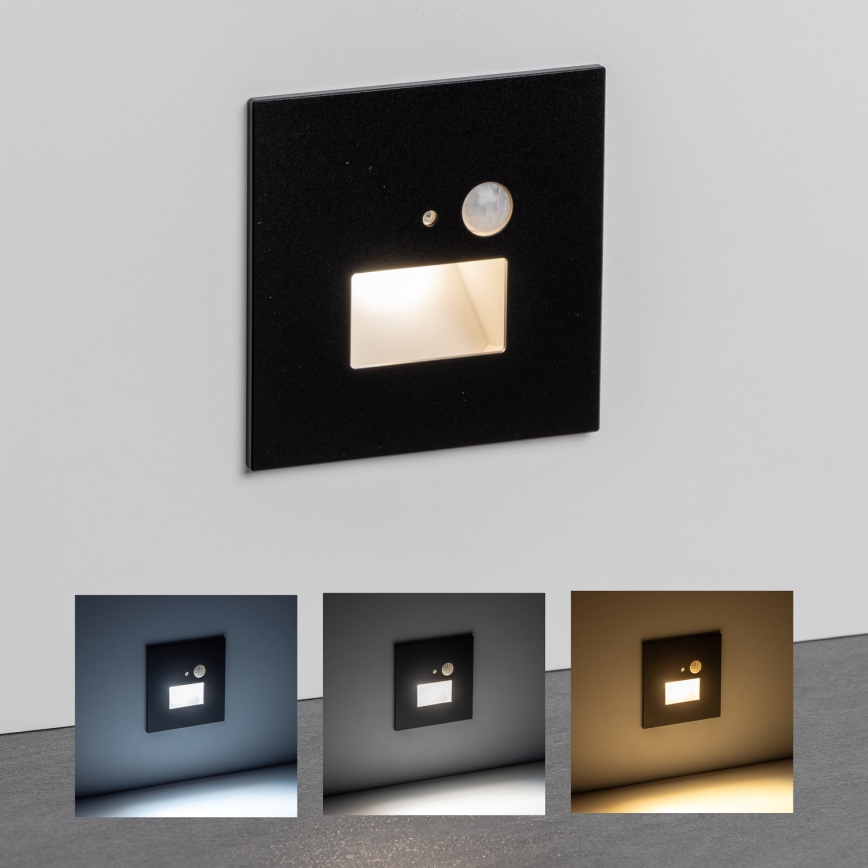Brilagi - Luminária LED para escadas com sensor de movimento e sensor crepuscular JACK LED/1,5W/230V 3000/4000/6500K preta