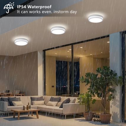 Brilagi - Luminária de teto LED para exterior com sensor BENE LED/24W/230V Ø 26 cm branca IP54