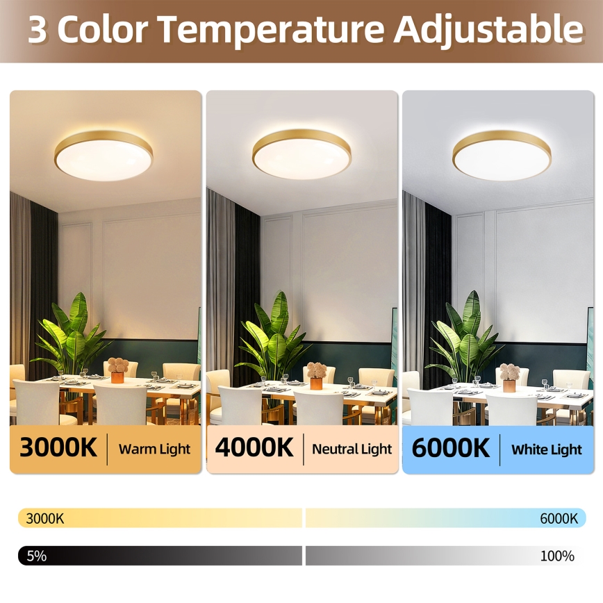 Brilagi - Luminária de teto LED dimerizável GLASS POOL DOUBLE LED/60W/230V 3000-6000K 50 cm dourada + comando remoto