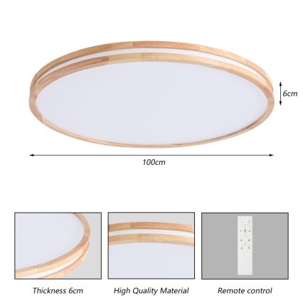 BRILAGI - Luminária de teto LED regulável MOLINA LED/128W/230V 3000-6000K carvalho, Ø 100 cm + controlo remoto