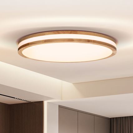 Brilagi - Luminária de teto LED regulável MOLINA LED/60W/230V 3000-6500K carvalho diâmetro 58 cm + controlo remoto